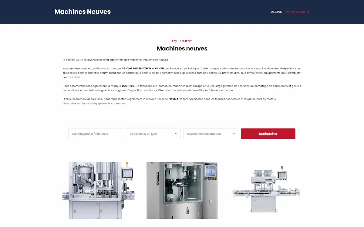A.Foy — catalogue machines industrielles avec filtres de recherche avancés