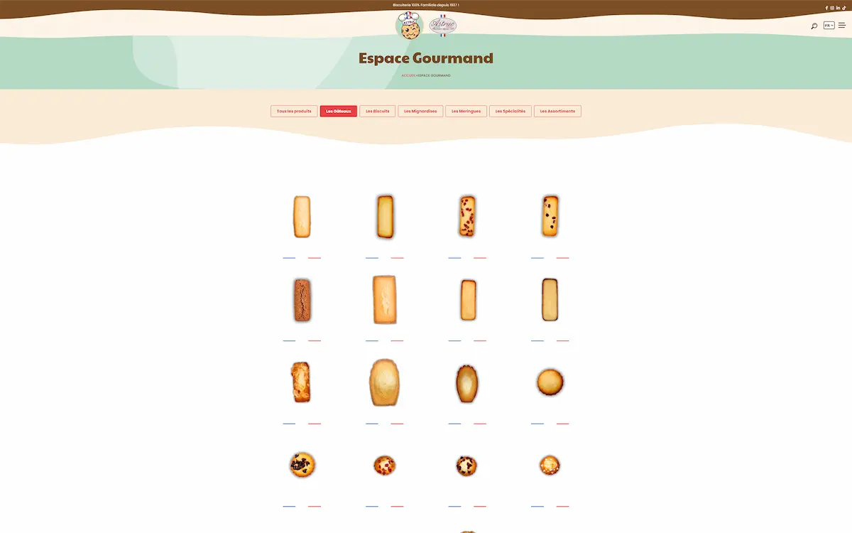 Biscuiterie Astruc — catalogue gourmand multi-marques bilingue français anglais grande distribution européenne