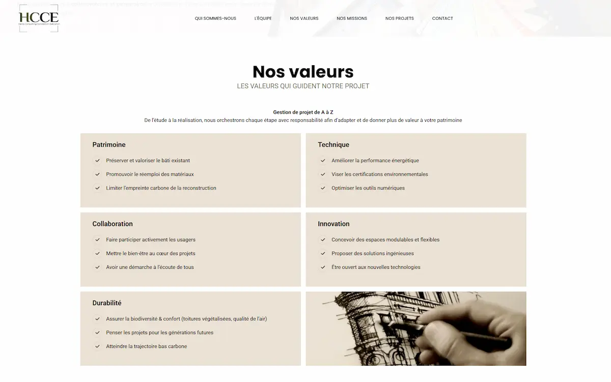 HCCE — présentation équipe valeurs et engagements environnementaux bureau d'études