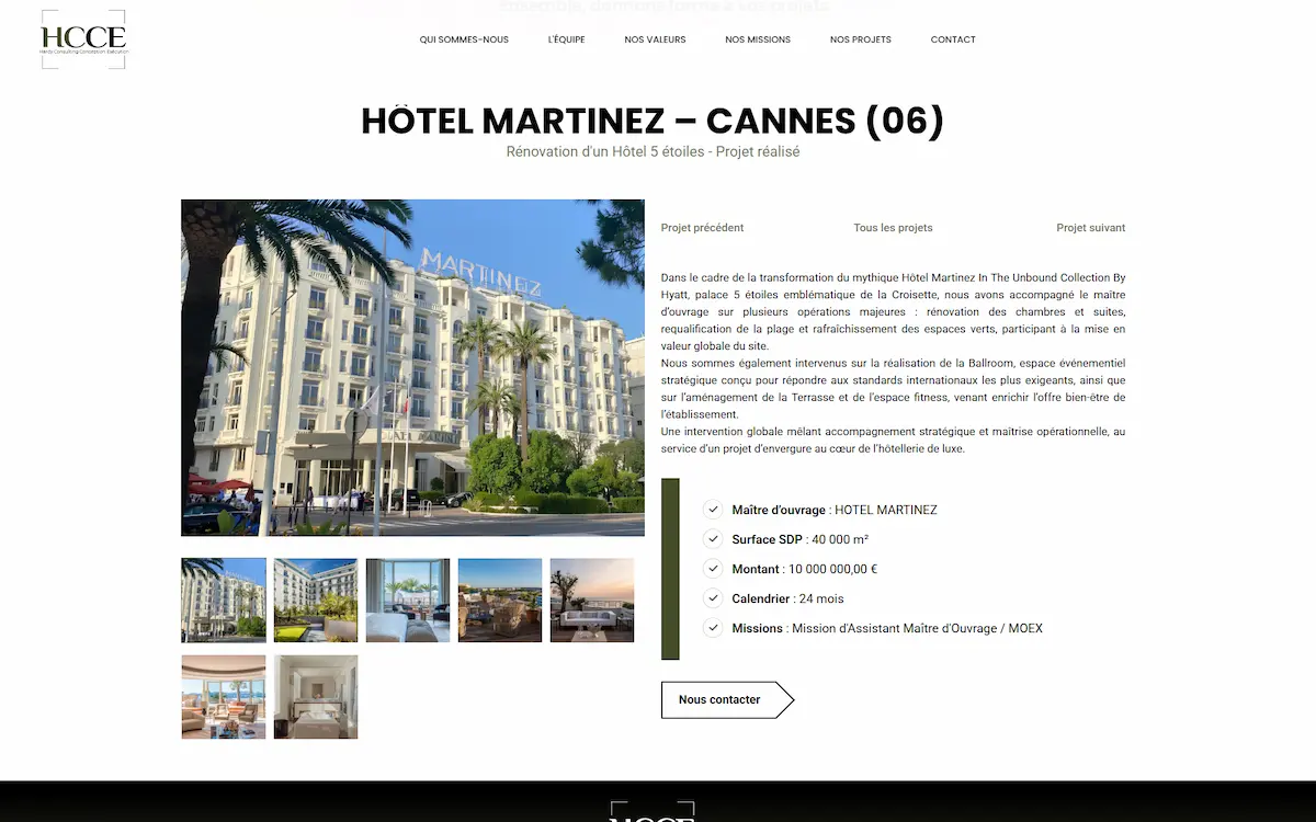 HCCE — galerie projets réalisés réhabilitation Hôtel Martinez Cannes maîtrise d'œuvre