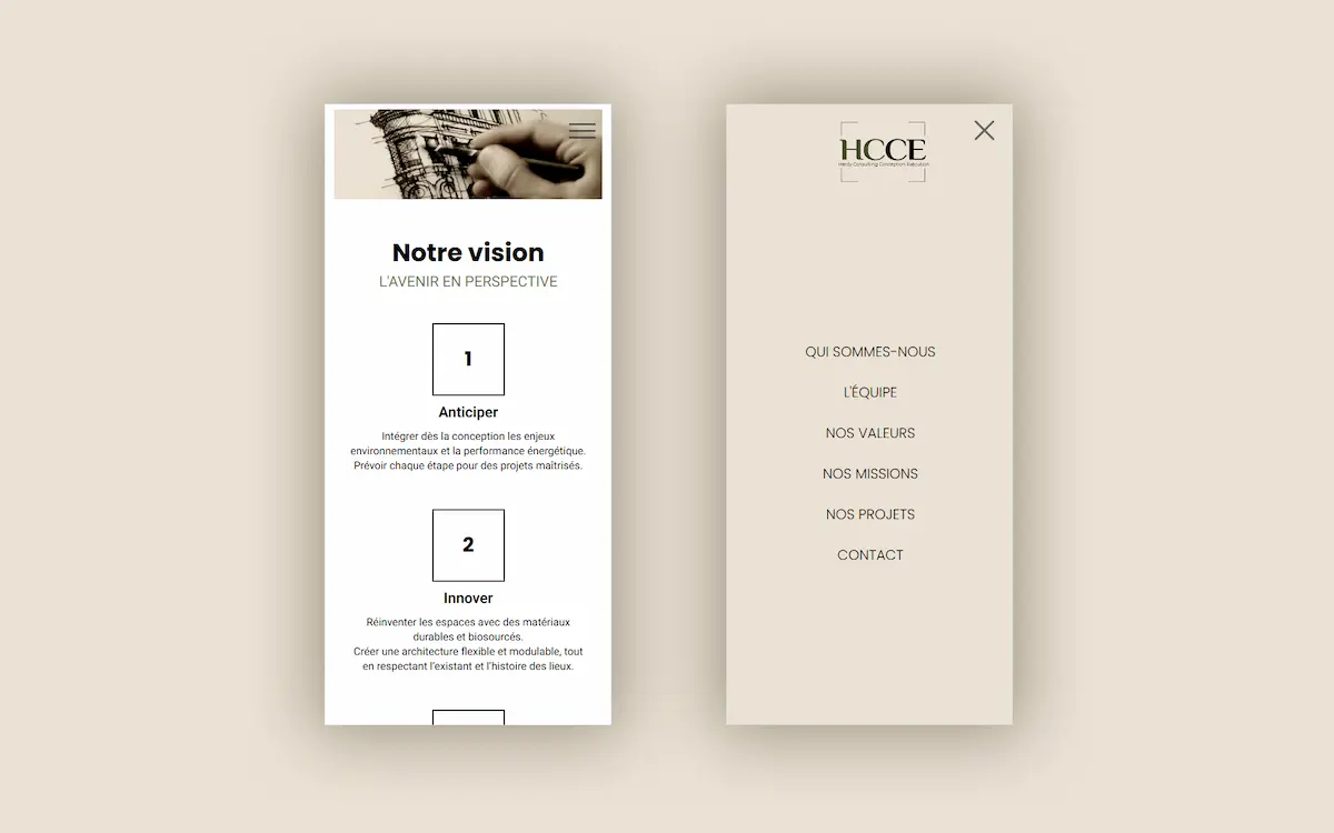 HCCE — site internet bureau d'études responsive version mobile