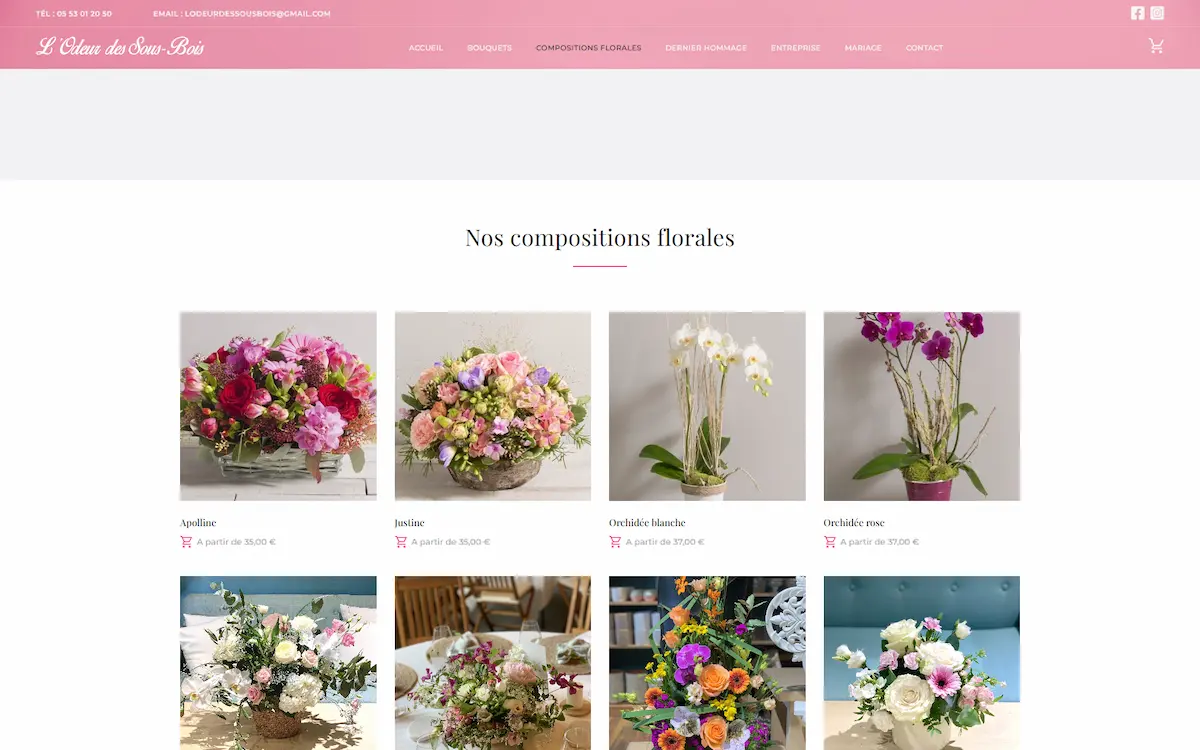 L'Odeur des sous-bois — catalogue floral en ligne avec personnalisation bouquets couleurs et message