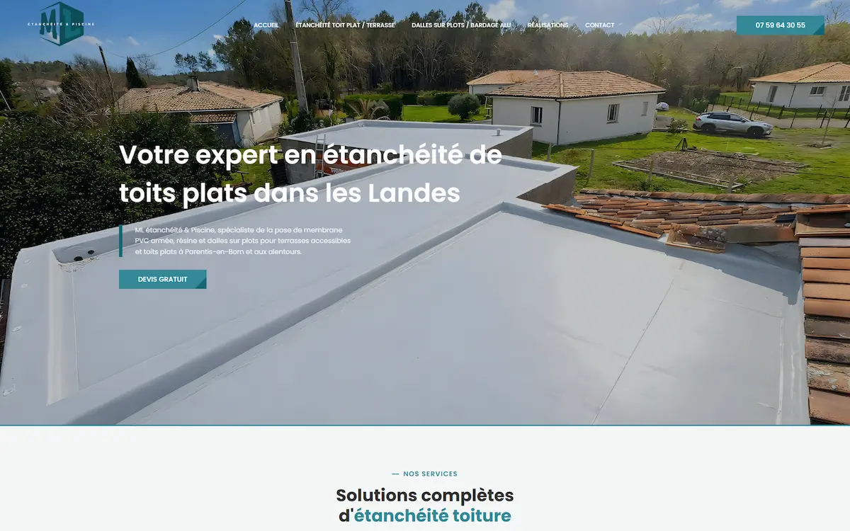 ML Étanchéité & Piscine — refonte site internet spécialiste étanchéité toiture plate et piscine dans les Landes