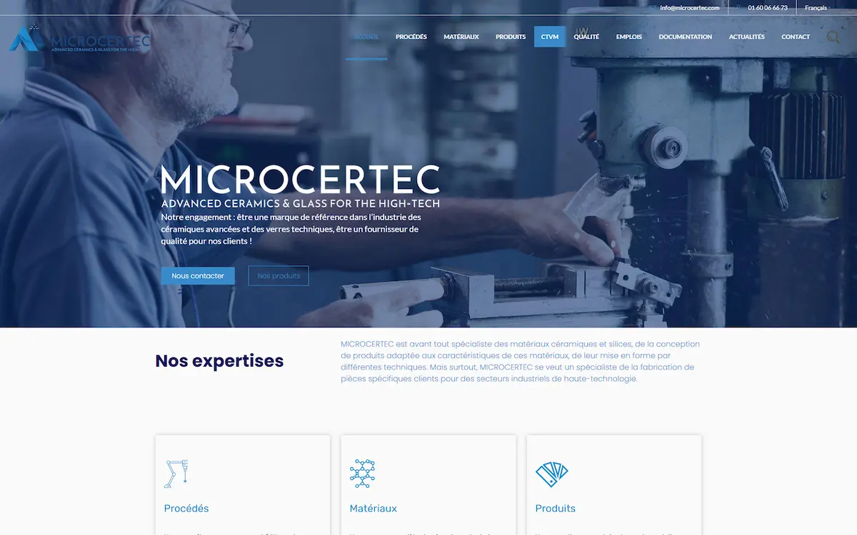 Société Microcertec — refonte site internet céramiques techniques et silices haute technologie